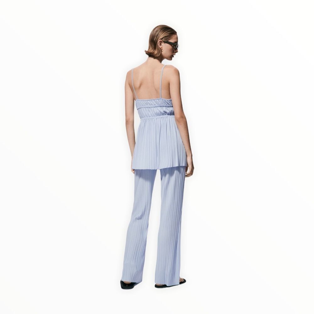 ZARA Blue PLEATED TOP - Picture 5 of 9